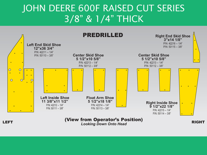 Poly Skid Shoe Sets for John Deere 600F Raised Cut
