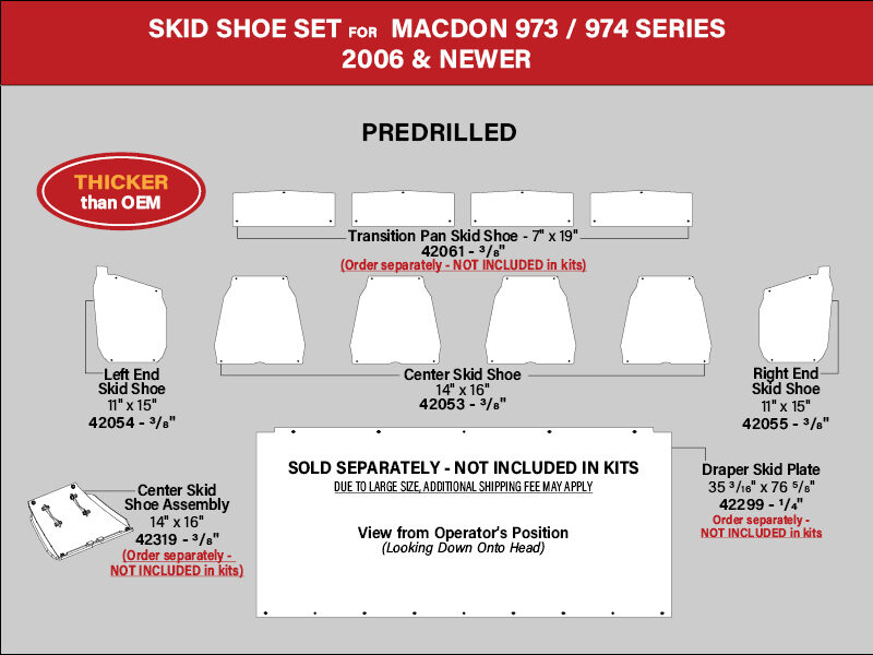 UHMW Skid Shoe Sets for MacDon 973 Drapers - 2006 & Newer