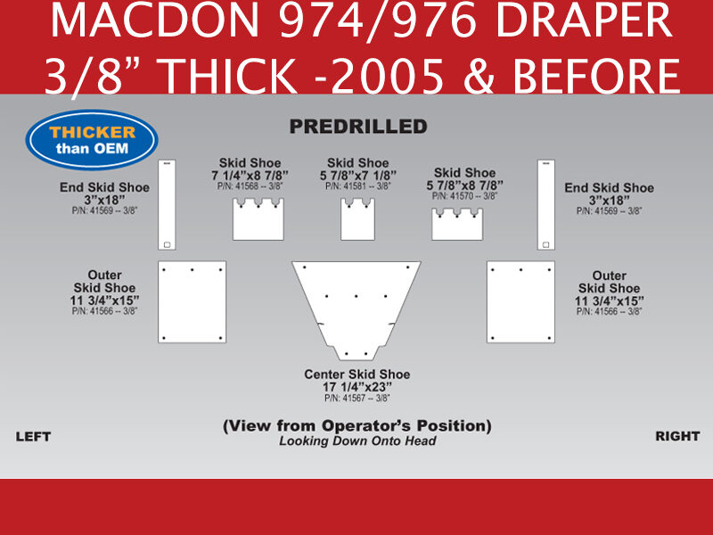 UHMW Skid Shoe Sets for MacDon 974 Drapers - 2005 & Before