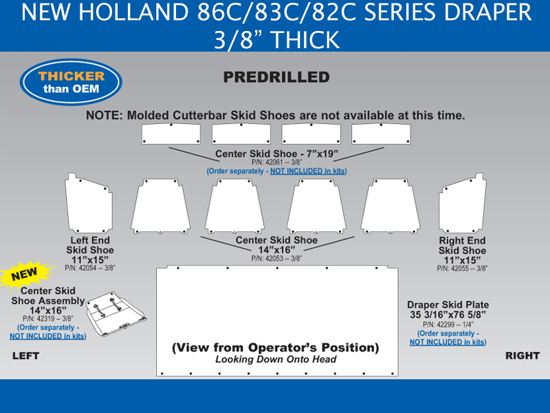New Holland 86C/83C/82C Draper Skid Shoe Sets