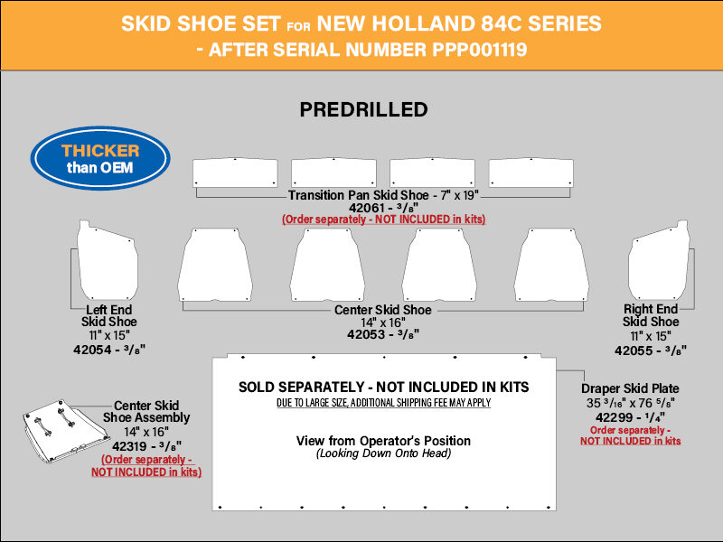 UHMW Replacement Skid Shoes for New Holland 84C - After Serial #PPP001119