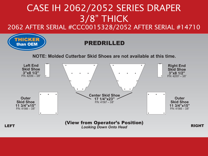 UHMW Skid Shoe Sets for Case IH 2052 Draper - After Serial #CCC0014710