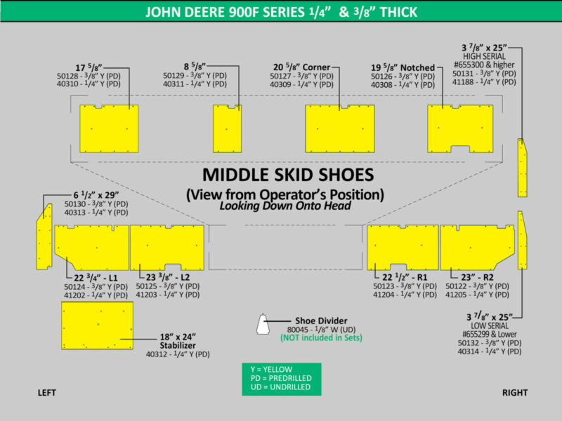 John Deere 900F skid shoes