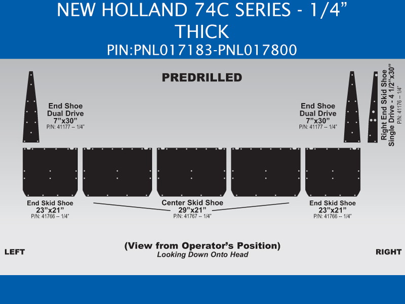 New Holland 74C Series PIN: PNL017183-PNL017800 Skid Shoe Replacement Parts