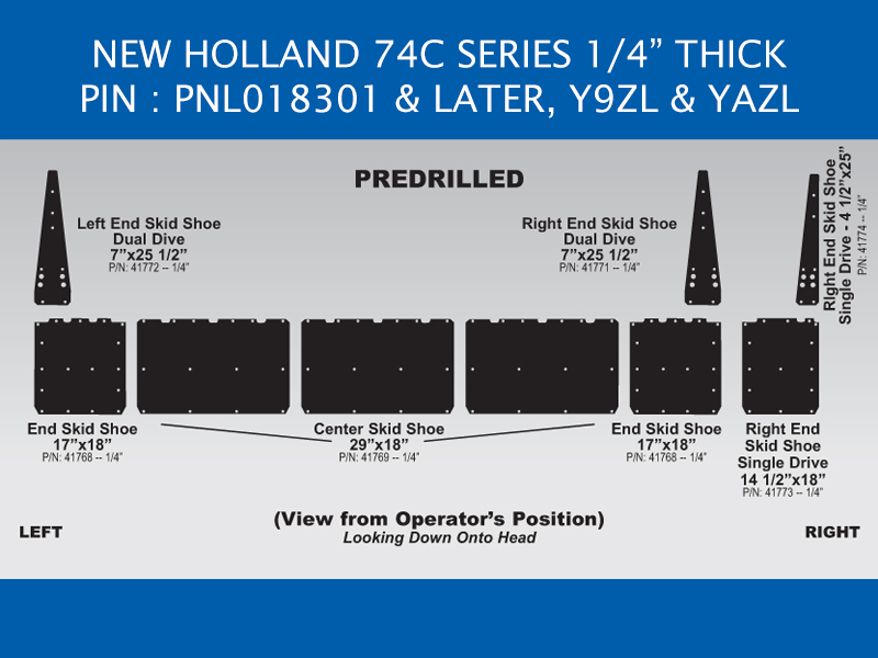 New Holland 74C Series PIN: PNL018301 & Later Skid Shoe Replacement Parts