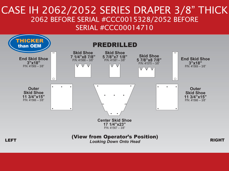 Case IH 2052 Draper Skid Shoe Sets - Before Serial #CCC0014710