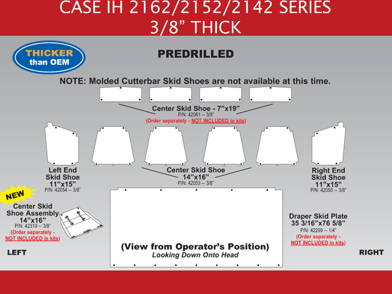UHMW Skid Shoe Sets for Case IH 2162 / 2152 / 2142 Draper