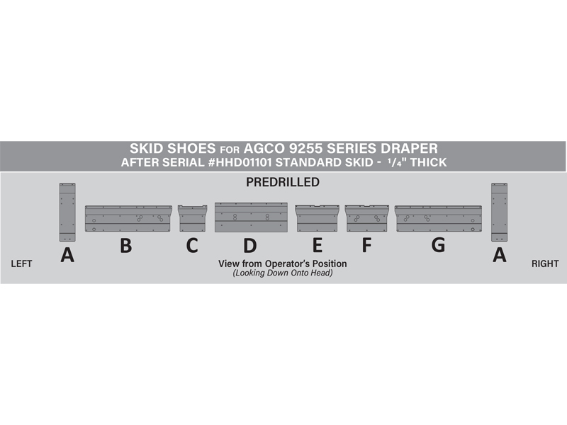 SKID SHOE SETS FOR AGCO 9255 SERIES DRAPER AFTER SERIAL #HHD01101 STANDARD SKID